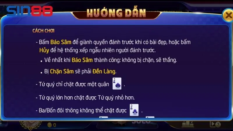 Hướng dẫn luật chơi Sâm lốc Sin88 đơn giản