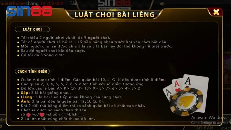 Tìm hiểu chi tiết về luật chơi Liêng Sin88